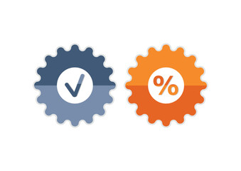 Gear-Shaped Checkmark and Percentage Icons for Business Applications