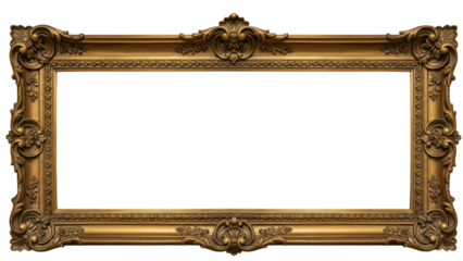 Ornate vintage picture frame with intricate detailing and a rich gold finish.