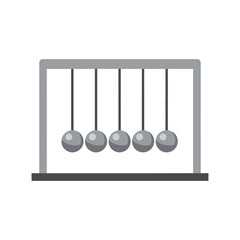 Newton's cradle with five silver balls suspended from a gray frame.