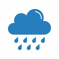 Blue cloud with raindrops falling weather symbol isolated on white background.