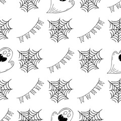 Halloween Monochrome pattern in hand draw style