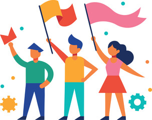 Modern Abstract Illustration Of Youth Holding Flags