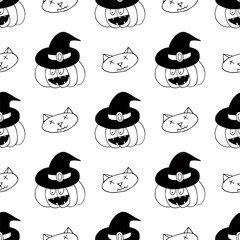 Halloween seamless pattern in hand draw style