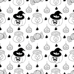 Halloween seamless pattern in hand draw style