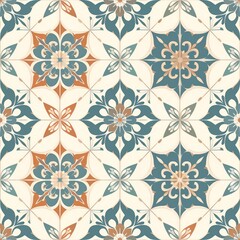 Moroccan Style Floral Tile in Blue and Orange