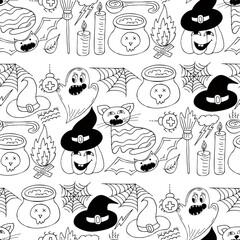 Halloween Monochrome pattern in hand draw style