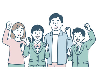 受験や学校行事を応援する家族のイラスト-