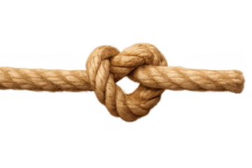 Nautical rope knot exemplifying connection, binding tight with strength and solidarity against clean transparent backdrop