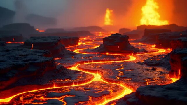 Cinematic Lava River Animation Glowing Magma in Motion