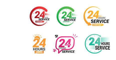 Red Glowing 24 Hour Service Label vector Design
