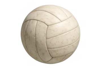 Old worn and dirty white volleyball isolated on transparent background