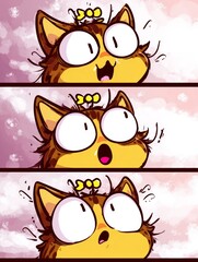 Fototapeta premium Vertical Comic of Tabby Cats Exaggerated Reactions in Pastel Tones