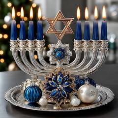 Stunning menorah centerpiece in festive setting high resolution picture