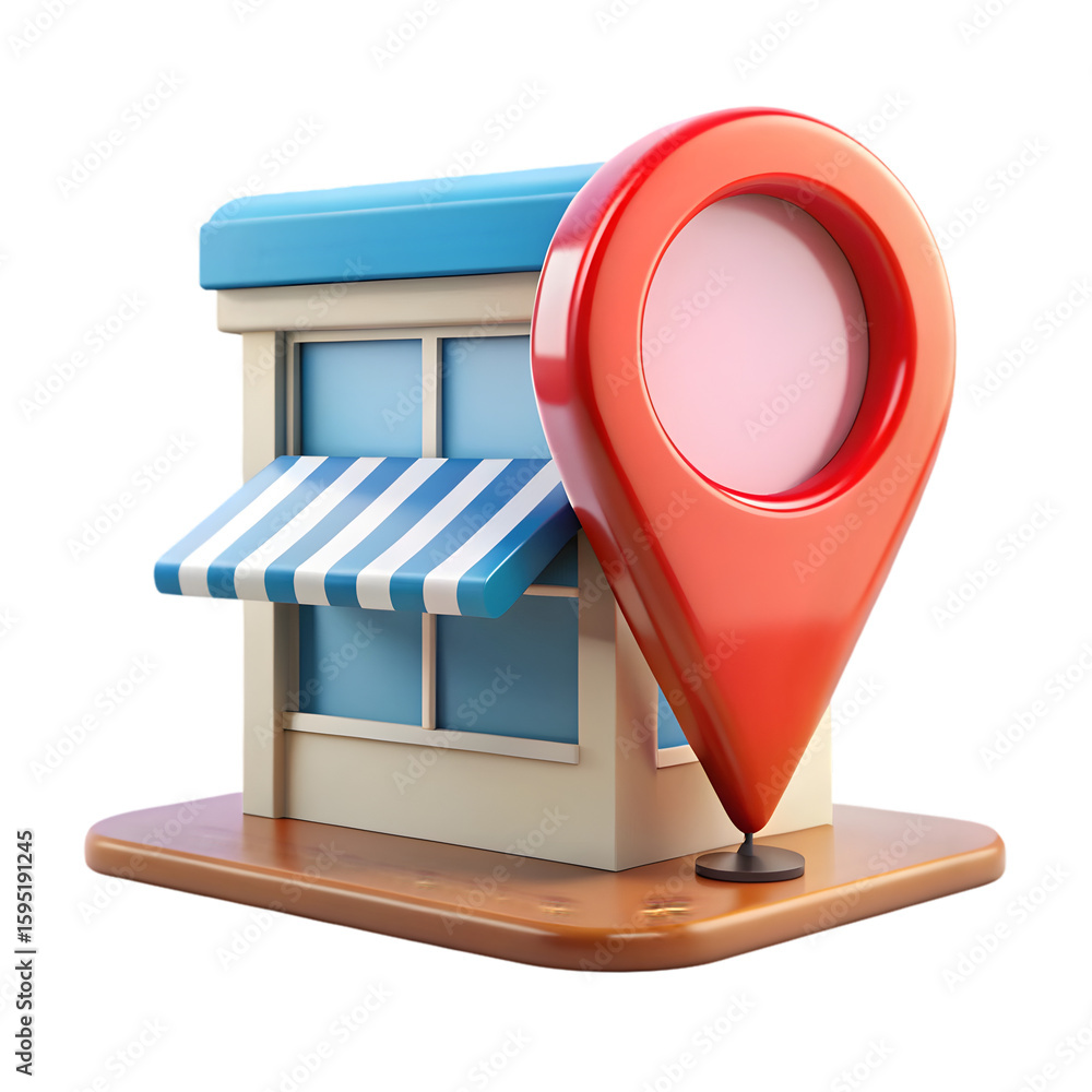 Poster store location placeholder side view 3d rendering illustration on transparent background for map vis