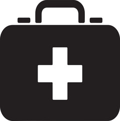 Obraz premium Black silhouette of a medical first aid kit with a white cross symbol
