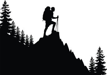 Hiking Man Silhouette Vector Illustation