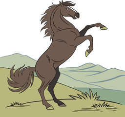 Rearing Horse Illustration – Brown Horse Power and Grace Vector Art

