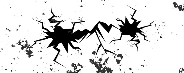 Wall crack icon. Hole in floor, broken glass symbol top view, break effect design