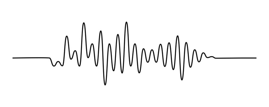 Continuous thin line sound wave icon. One line art audio symbol, single outline soundwave