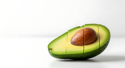Halved Avocado with Seed on White Surface and Shadow Contrast