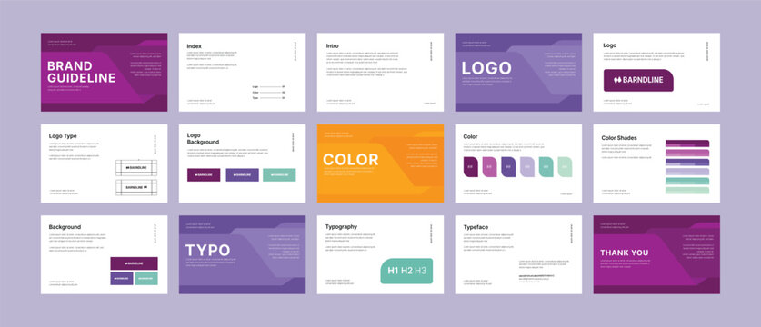 Modern Corporate Guide line identity presentation. Logo and brand strategy guide. Brand Guidelines Design Layout Template. Brand strategy design. Logo guideline book.