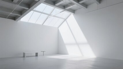 Fototapeta premium Minimalist White Room with Skylight and Bench