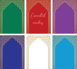 Indian mandala frames. Arabian templates for invitations, cards. Hindi arch ornament	