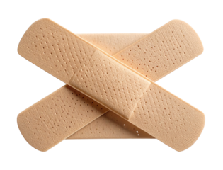 Flat Adhesive Bandage Strip, Front View with Padded Center, Isolated on Transparent Background