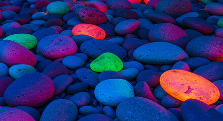 Glowing Rocks Vibrant Collection of Illuminated Stones with Colorful Hues.