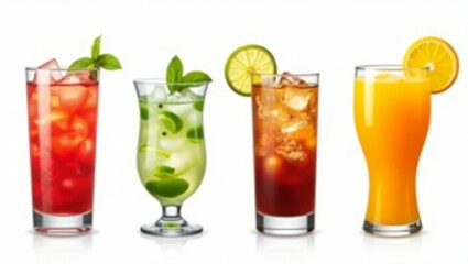 Vibrant Summer Mocktails with Fresh Mint and Citrus &ndash; Refreshing Non-Alcoholic Drinks on White Background