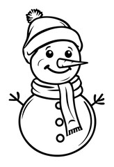 Smiling Snowman Line Art – Cozy Winter Sketch with Hat, Scarf and Carrot Nose