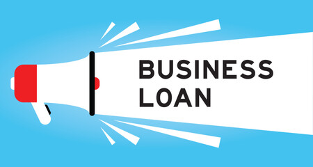 Color megaphone icon with word business loan in white banner on blue background