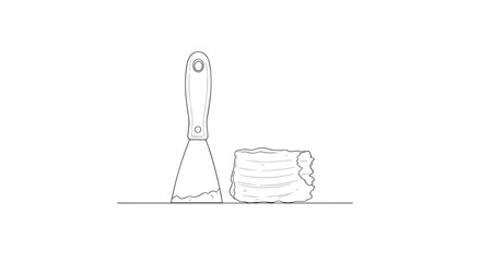 Putty knife and sandpaper minimal line art illustration