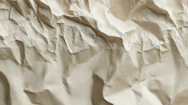 Close-up of wrinkled beige paper with natural texture, showing realistic folds and creases, suitable for packaging, vintage themes, or design backgrounds