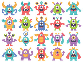 Obraz premium Monster characters including devils, aliens, and cute creatures 
