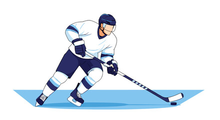 Obraz premium An energetic ice hockey player in full gear skates across the rink, skillfully maneuvering the puck with his stick in a dynamic illustration.