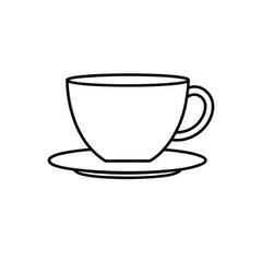 Teacup on Saucer Outline Icon – Minimalist Black and White Line Art Vector Illustration