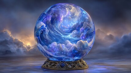 Celestial Swirling Blue Crystal Sphere