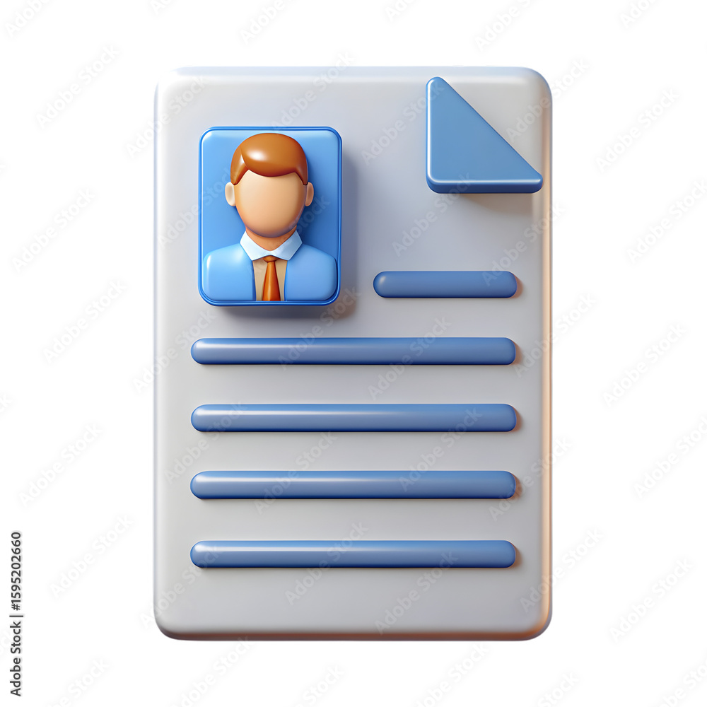 Fototapete Curriculum vitae CV job side view 3d rendering icon illustration on transparent background for resume UI
