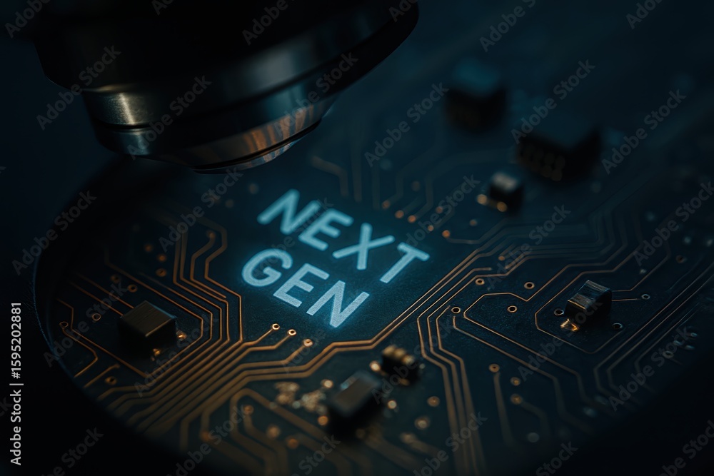 Aufkleber close-up view of circuit board with the text next gen illuminated for technology backgrounds