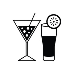 Minimalist Cocktail and Beverage Glass Icon Set – Black and White Vector Illustration