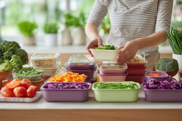 Person adopting a plant-based diet with meal prep