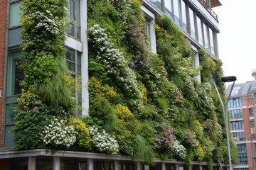 Flowers integrated into a modern urban green wall