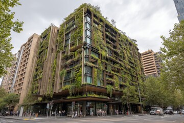 Modern vertical garden apartment building, sustainability