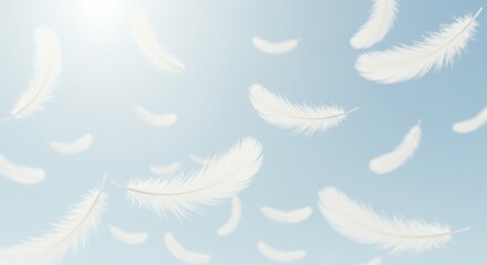 Feathers Falling in Light Blue Sky - Lightness and Airiness