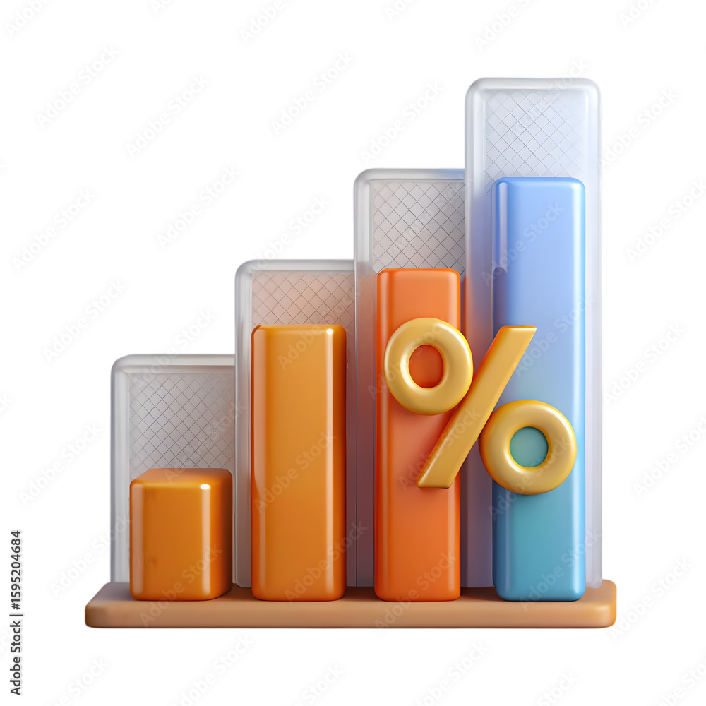 Fototapete graphic chart percentage front view 3d rendering icon illustration on transparent background for dat