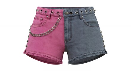 Pink and gray denim shorts