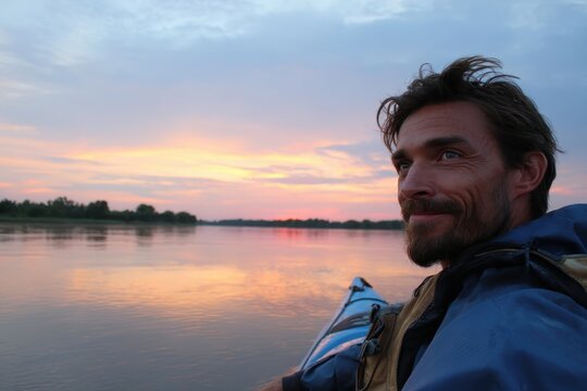 A man seeking adventure in a kayaking trip - Powered by Adobe