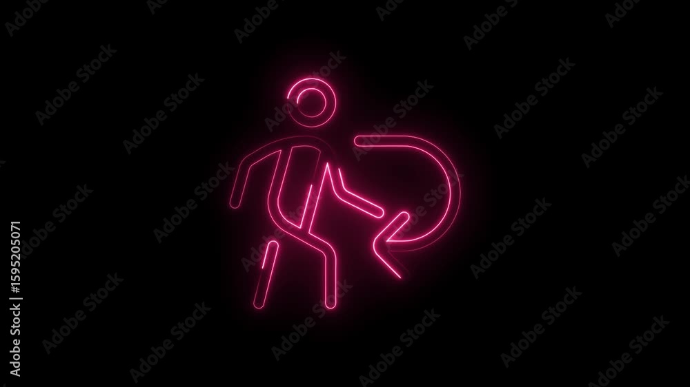 Poster glowing neon pink human figure icon with circular arrow loop representing refresh restart repeat cyc