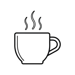 Steaming Coffee Cup Icon – Minimalist Black and White Line Art Vector